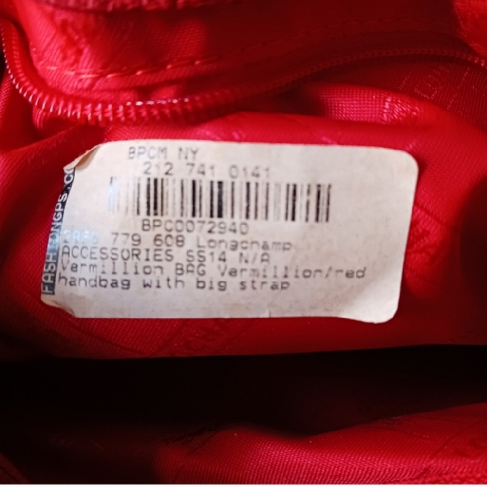 NWT Longchamp Vermillion red genuine leather bucket, tote,handbag bag - Picture 8 of 16